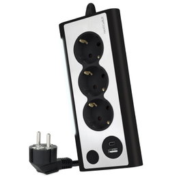 Nanocable Regleta de Sobremesa con 3 Tomas y 2 USB, Negro